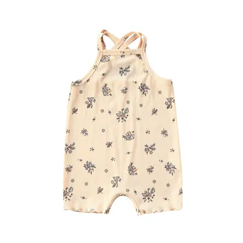 

Breathable Infant Sleeveless Romper Summer Sweet Style Baby Boys Girls Floral Plant Printing Cross Neck Strap Suspender Jumpsuit