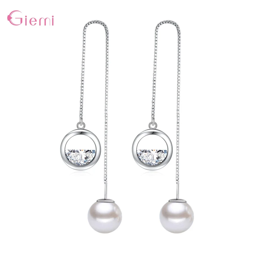 

Newest pendientes 925 Sterling Silver Spring Water Zircon Drop Earrings For Women Pearl Tassel Ear Line oorbellen Jewelry