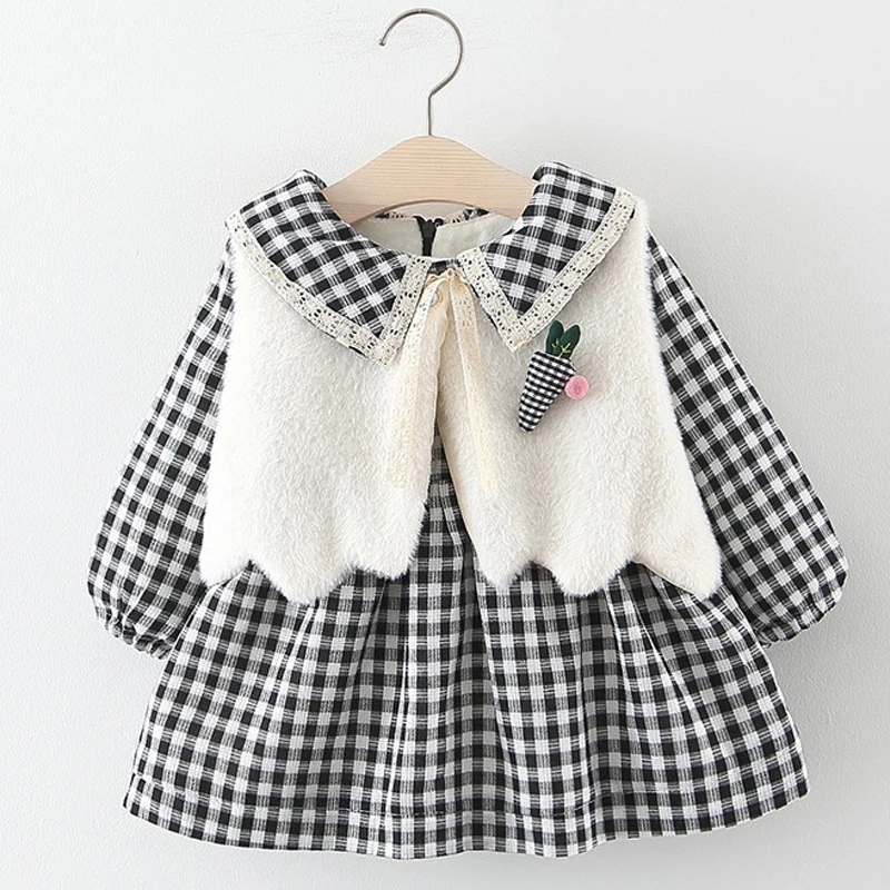 Sodawn Kids Girl Clothes Girl Dress Winter Baby Girl Clothing Sets Infant Toddler Costume Vest+Plaid Dress 2pcs Clothing Sets - Цвет: BT168-Black