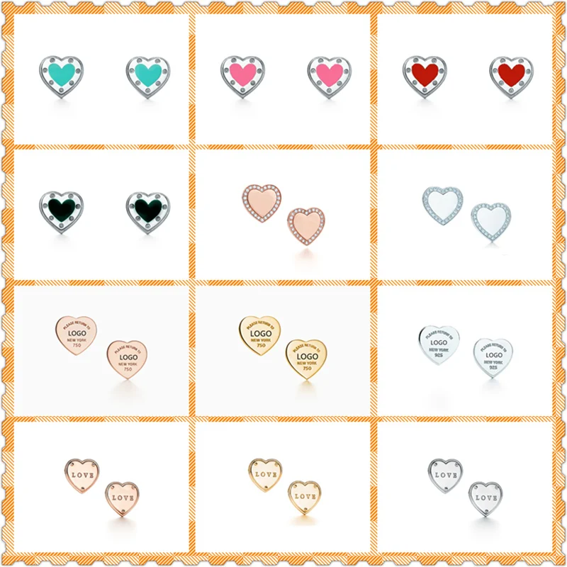 

SHINETUNG Original 100% S925 Sterling Silver European And American Style Heart-Shaped Earrings Women Logo Fine High-End Jewelry