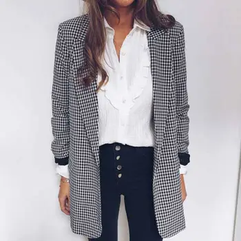 

Autumn Women Fashion Blazer Jacket Lapel Tops Ladies Casual Plaid Coat Slim Cardigan Outwear Overcoat