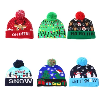 

LED Christmas Hat Sweater Knitted Beanie Christmas Light Up Knitted Hat Christmas Gift For Kids Xmas 2021 New Year Decorations