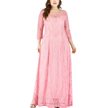 

2019 Autumn Winter New Plus Size Vintage Lace Black Maxi Dresses Women Loose Pink Beach Dress Party White Long Sleeve Vestidos