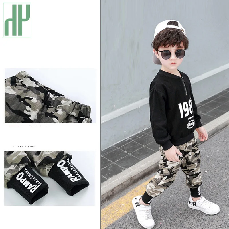 Goede Kinderen kleding voor jongens Kostuum Brief Trainingspak Camouflage Tops Broek peuter Boy Winter Outfits Set Trainingspak 3 8 12 Jaar