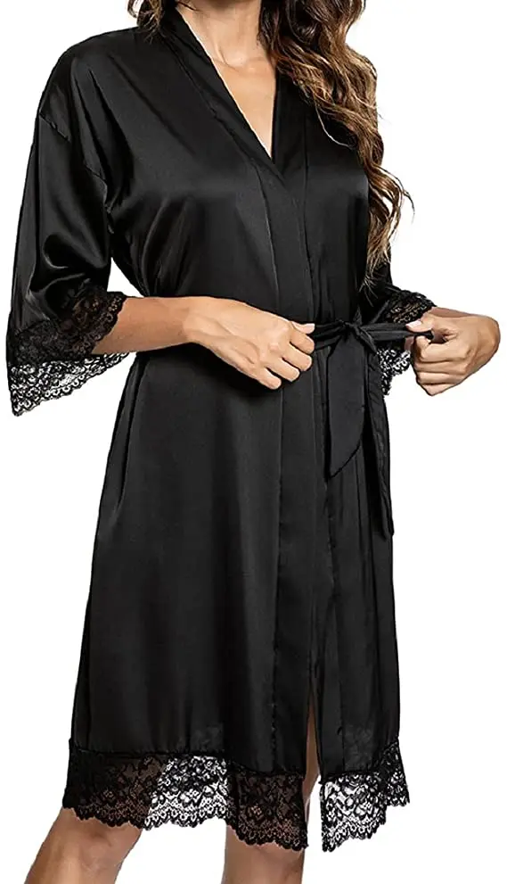 Women Ladies Sleepwear Lace Half Sleeve Nightgowns Imitation Ice Silk Sleepwear Women Night Dresses With Belt