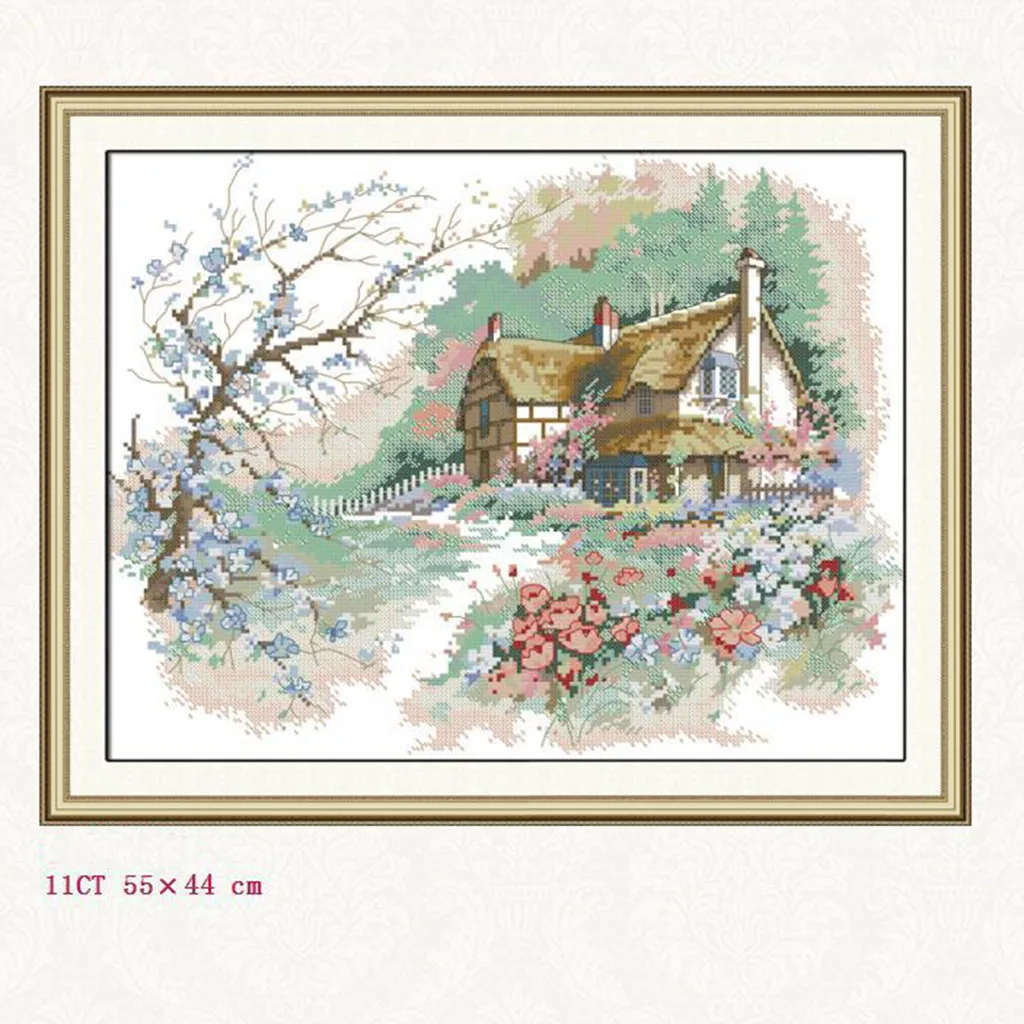 Country Landscape Stamped Counted Cross Stitch Kit for Beginners Painting Kit Dimensions Needlecrafts Needlepoint Embroidery Kit