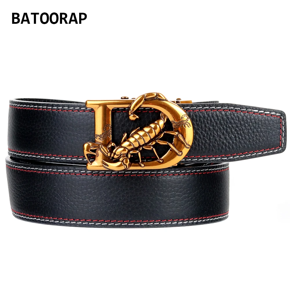 fenómeno acampar Escabullirse BATOORAP Cinturón de cuero para hombre, correa de cintura para vaqueros de  diseño, escorpión dorado, hebilla de clic, de cuero de vaca, trinquete, TC  BL D428 negro|Cinturones de hombre| - AliExpress