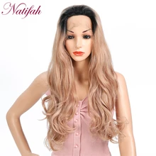 Natifah Ombre цвет синтетические волосы на кружеве человеческие парики Длинные волны парики средняя часть термостойкие волокна для черных женщин