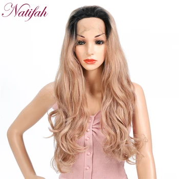 

Natifah Ombre Pink Wig Synthetic Lace Front Hair Wigs Long Wavy Middle Part Heat Resistant Curly Hair For Black Women Cosplay