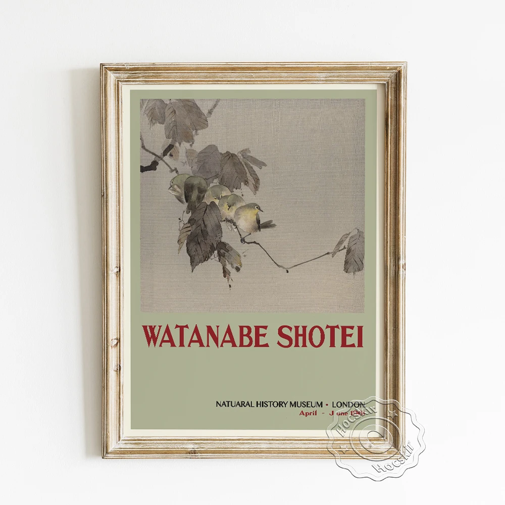

Watanabe Shotei Exhibition Museum Poster, Birds On A Branch Home Decorative Painting, Quietly Elegant Claborate-style Painting