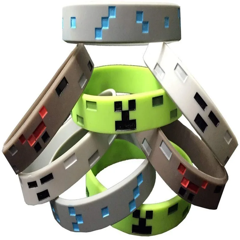 Minecraft alrededor de temática de juego, decoración de fiesta de cumpleaños, pulsera de píxel Miner, conjunto de pulsera, regalo creativo para niños