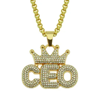 

Hip Hop Iced Out Crown CEO Letters Chain Pendants Necklaces For Mens Bling Bling Crystal Jewelry Gift