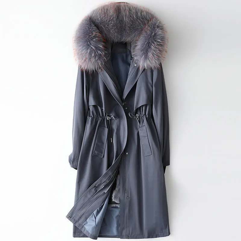 

100% rabbit fur 2020 autumn and winter new rabbit fur liner fur coat raccoon fur collar pie to overcome women