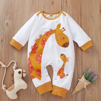 

2020 Winter Style Infant Newborn Baby Romper Cotton Long Sleeve Print Cartoon Giraffe Cute Jumpsuits Cotton Clothes Outfits