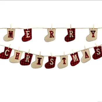 

Christmas Banners Paper Hanging Socks Bunting Garland Merry Christmas Decorations for Home