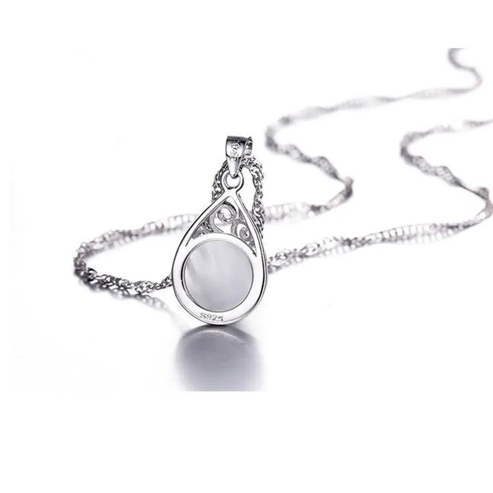 Натуральный лунный камень кошачий глаз опал кулон ожерелье 925 пробы Серебряная цепочка для ключицы ожерелье желаний ювелирные изделия для женщин S-N83