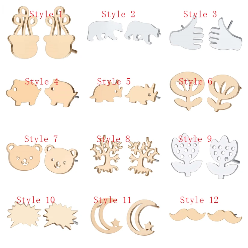 Женские серьги с изображением медведя Чандлера из нержавеющей стали свинок