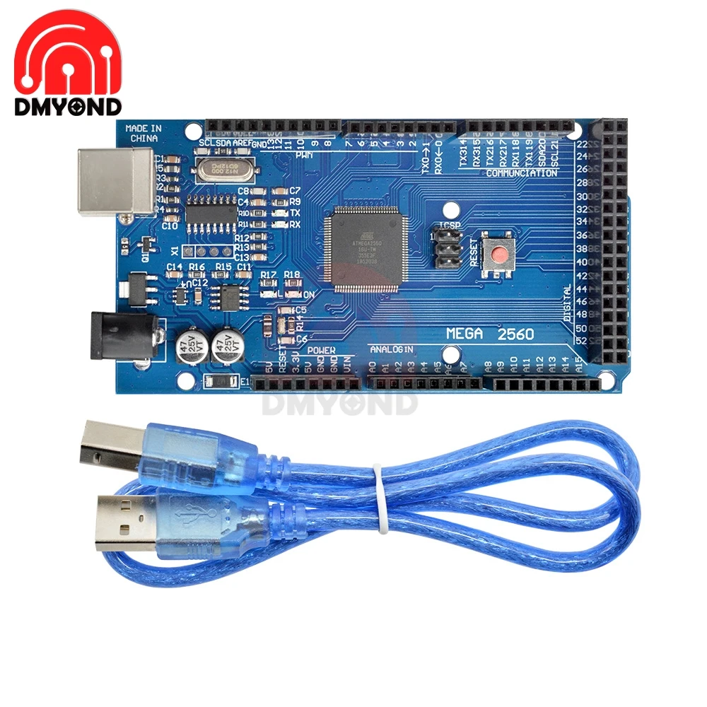 Плата MEGA2560 MEGA 2560 R3 (ATmega2560 16AU CH340G) Pro mini AVR USB макетная плата с кабелем для arduino|Детали