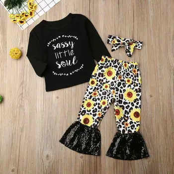 

3pcs Toddler Newborn Baby Girl Clothes Tops+Flares Pants+Headband Outfits Set