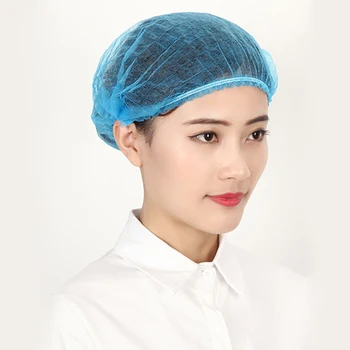 

100PCS Double Ribbon Non-woven Disposable Shower Caps Pleated Anti Dust Hat Women Men Bath For Spa Hair Salon Beauty Accessories