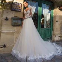 

Sumnus Princess Lace Wedding Dresses for Bridal Elegant Tulle Applique Long Sleeve Vintage Bridal Gown Women Robe De Mariee