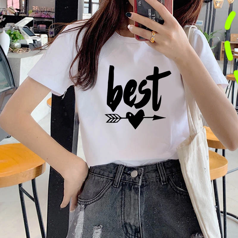 

Women Tshirt Top Black White Tee Shirt Femme Tops kawaii Best Friends T shirt Women Summer Short Sleeve Sister Graphic T Shirt