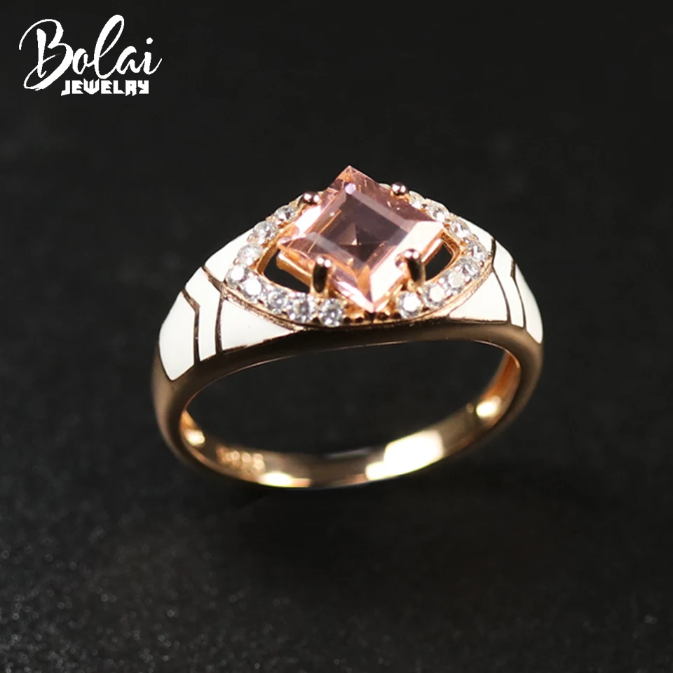 Bolai Pink Morganite Ring Genuine 925 Sterling Silver Enamel Synthetic Gemstone Fine Jewelry for Women Ladies Rings Gift 2020 Bolai Pink Morganite Ring Genuine 925 Sterling Silver Enamel Synthetic Gemstone Fine Jewelry for Women Ladies Rings Gift 2020