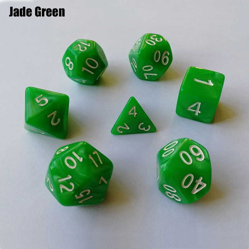 7 шт./лот, креативная игра в ролевые игры, кости, разноцветные акриловые кости, смешанные D4 D6 D8 D10 D12 D20 DND, настольные игры, кубики, цифровые кубики - Цвет: Jade Green