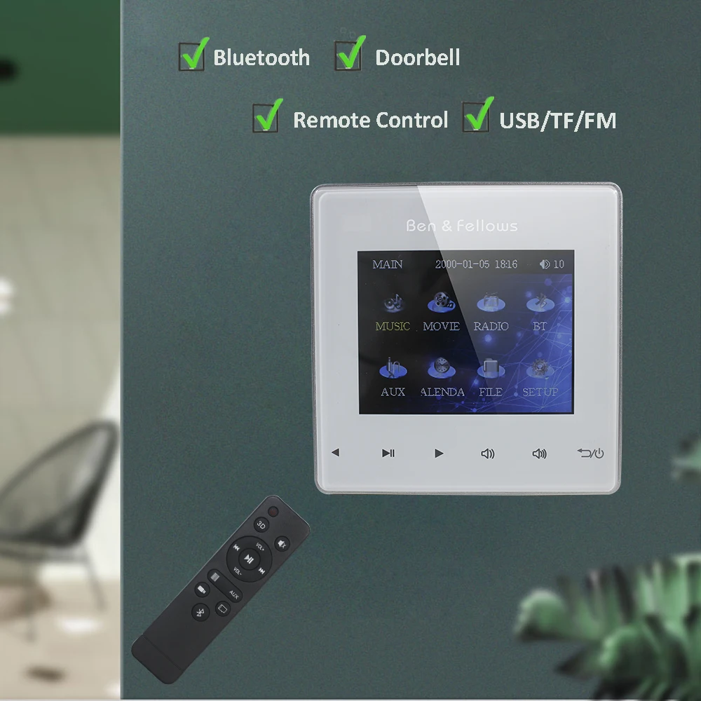 

Home Audio System Bluetooth Digital Stereo Amplifier,In Wall Amplifier with Touch Key and Display