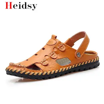 

Summer Leather Sandals Men's Outdoor Beach Sandals Flat Slippers Comfortable Fashion Mens Breathable Water Trekking Sandals Men