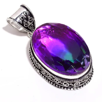 

Bi Color Tourmaline Pendant Silver Overlay over Copper Jewelry , 50 mm, P7569