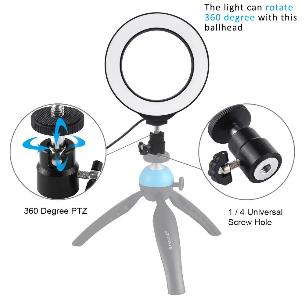 4," /6,2" 10 см/16 см USB Диммируемый светодиодный кольцевой светильник+ адаптер для крепления штатива для макияжа фото/видеосъемки Youtube Tik Talk Vlog