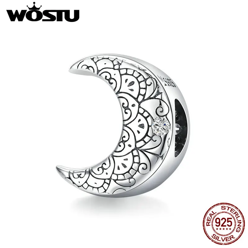 

WOSTU Vine & Moon Charms 925 Sterling Silver Zircon Bead Fit Original Bracelet Pendant DIY Necklace Jewel;ry Making CQC1604