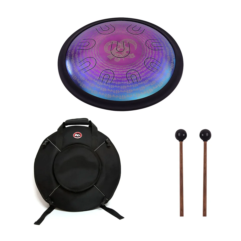 

14 Inch UU Drum Hand Pan Drum D-Minor Alloy Steel Tongue Drum 9 Double-tone Tongues Percussion Instrument with Carry Bag