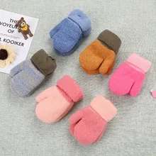 Малыша Для детей для маленьких мальчиков и девочек милые зимние твердый, подвесной шеи теплый вязаный перчатки варежки для малышей и детей постарше перчатки