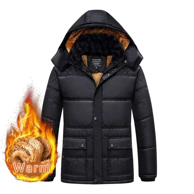 Зимняя Мужская парка, пальто,, меховой воротник, куртка с капюшоном, теплая, с хлопковой подкладкой, толстая, теплая, ветрозащитная, хлопковая одежда, большие размеры, куртка, пальто - Цвет: WISH123 Black