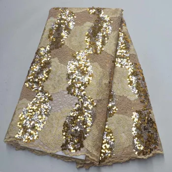 

Latest African Tulle Net Laces French lace fabric 2019 High Quality Sequins Embroidery Nigerian Fashion Lace Fabrics For Wedding