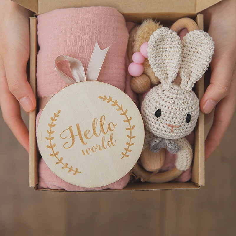 

1Set Baby Bath Toy Double Sided Cotton Blanket Crochet Lion Rattle Toys Newborn Photography Props Birth Exquisitely boxed Gifts