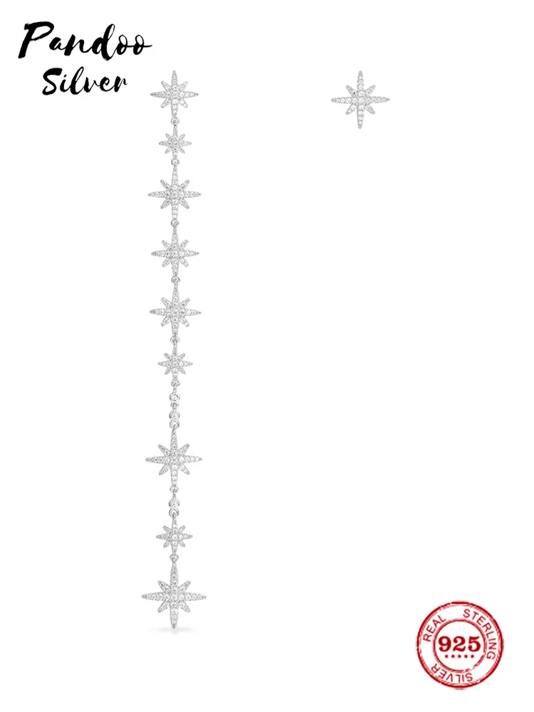 Pandoo модная подвеска Стерлинговое Серебро 1:1 копия, асимметричные серебряные метеориты ювелирные изделия с длинными серьгами подарок для женщин