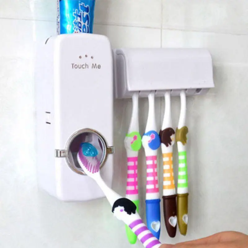 Горячая Прямая поставка белый Автоматический Диспенсер зубной пасты 5 держатель зубной щетки Набор Подставка для настенного монтажа