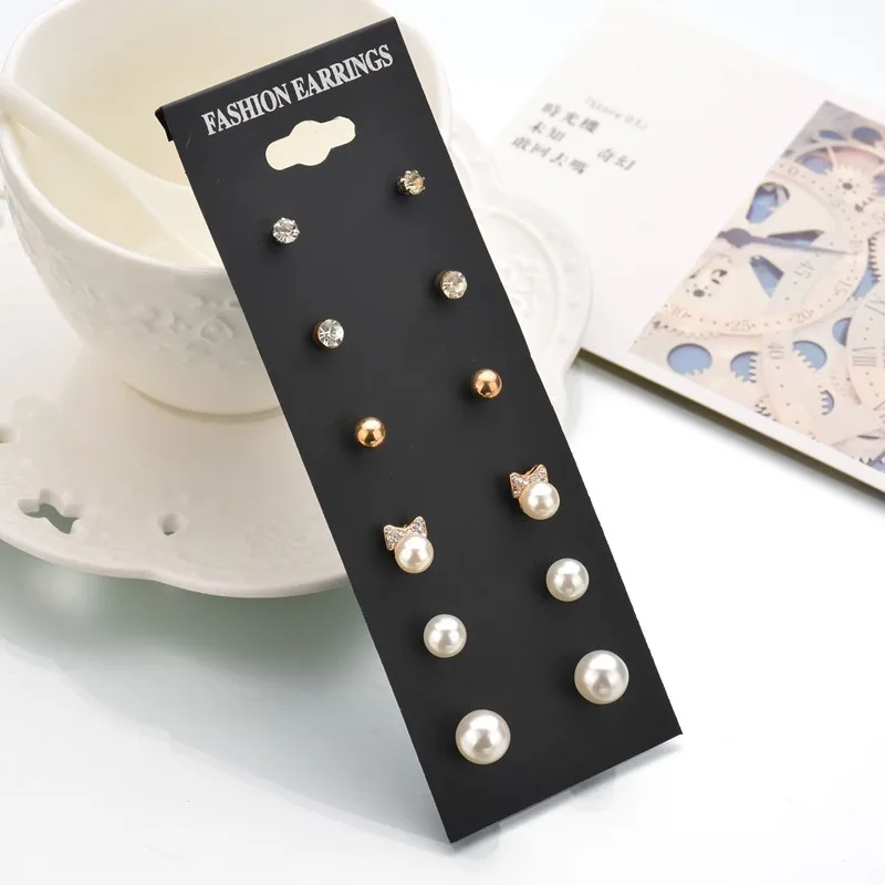 Taobao,, серьги в Корейском стиле, 6 на одной карте, жемчужные серьги-гвоздики с бантом, AliExpress
