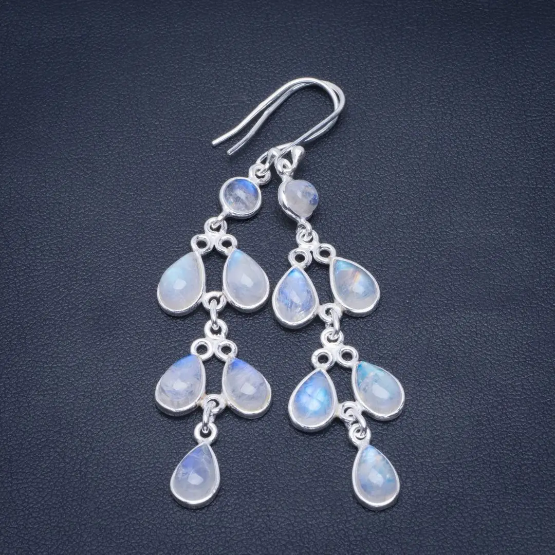 

Natural Rainbow Moonstone Handmade Unique 925 Sterling Silver Earrings 2.5" B2871