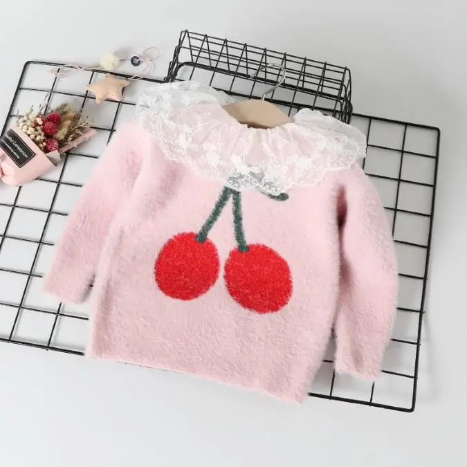 Детские теплые свитера; сезон зима-осень; одежда для малышей; вязаный Топ; пуловер для маленьких девочек; для отдыха; детская плотная Рождественская шерсть - Цвет: pink color