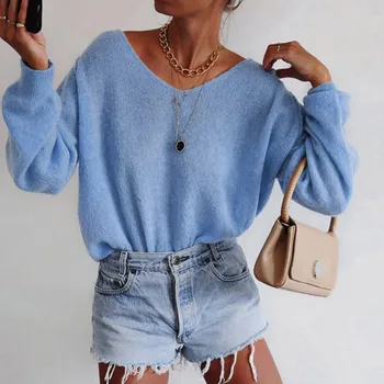 

JAYCOSIN blouses women 2019 Fashion Winter Sexy plus size Knitting Solid Sweater Loose Long Sleeve O-Neck Top Blouse kimono 9725