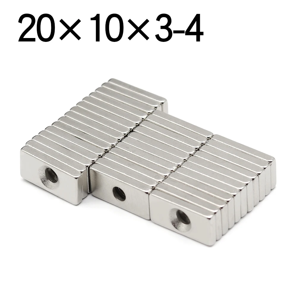 

5/10/20/50/100 Pcs 20x10x3-4 Block NdFeB Neodymium Magnet N35 Super Powerful imanes Permanent Magnetic 20 x 10 x3 Hole 4