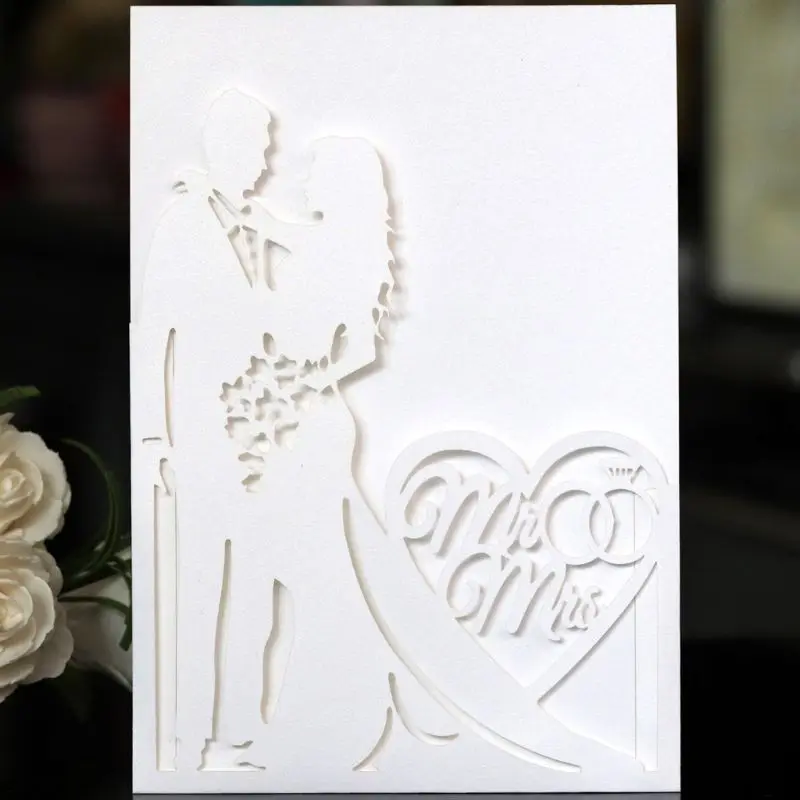  20pcs/set Laser Cut Mr & Mrs Wedding Invitations Card Invite Envelopes Kit Bridal Shower Engagement - 4.00027E+12