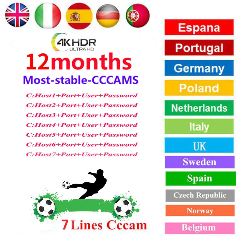 

TV receiver oscam cline 7 / 8 line cccam Europa satellite V8 Nova v8super European channel 1 year Spain