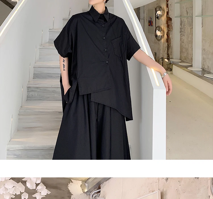 Men Short Sleeve Oversize Irregular Loose Casual White Black Shirt Male Japan Streetwear Hip Hop Party Dress Shirts Couple Shirt