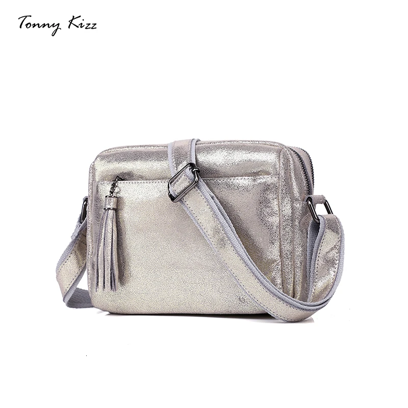 Gray gold Tonny Kizz сумка женская натуральная кожа сумка через плечо женская сумочка женская на плечо с кисточкой на широком ремне - Цвет: Gray gold