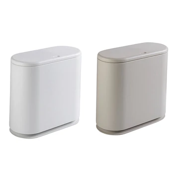 

2x Trash Cans for The Bathroom Wc Garbage Classification Rubbish Bin Dustbin Bucket Press-Type Waste Bin White & Khaki